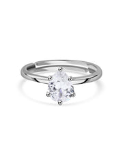 Solitaire CZ Pear Adjustable Silver Ring
