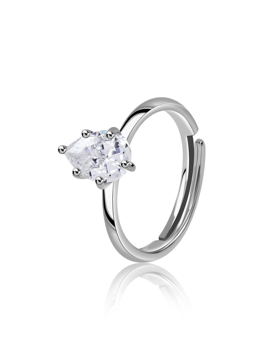 Solitaire CZ Pear Adjustable Silver Ring