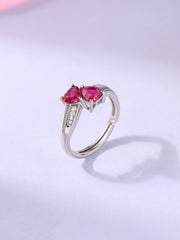 Silver Ruby Heart & White Round CZ Ring