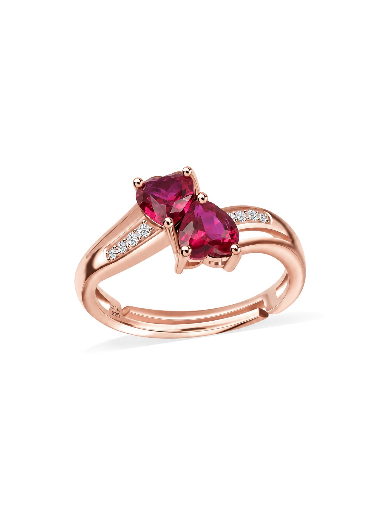 Ruby Heart & White Round CZ Rose Gold Plated Ring