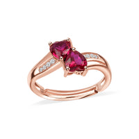 Ruby Heart & White Round CZ Rose Gold Plated Ring