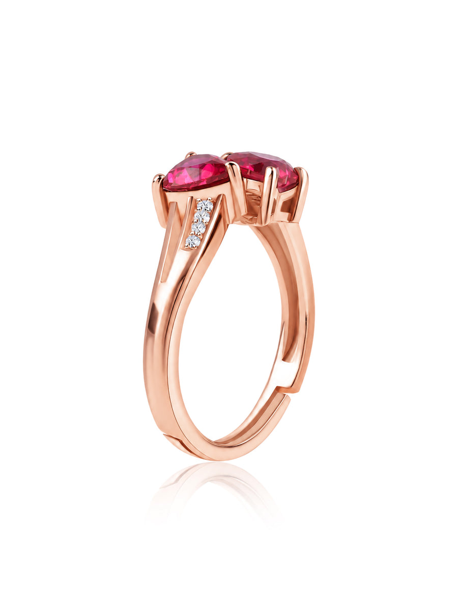 Ruby Heart & White Round CZ Rose Gold Plated Ring