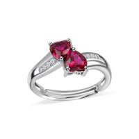 Silver Ruby Heart & White Round CZ Ring