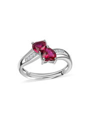 Silver Ruby Heart & White Round CZ Ring