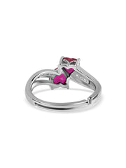 Silver Ruby Heart & White Round CZ Ring