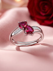 Silver Ruby Heart & White Round CZ Ring