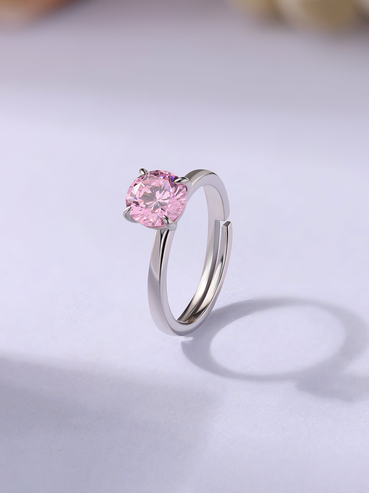 Silver Pink CZ Round Ring