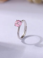 Silver Pink CZ Round Ring