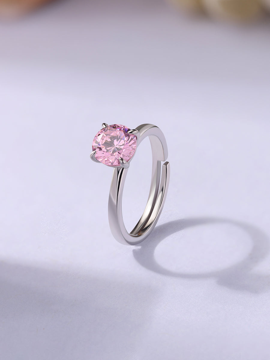 Silver Pink CZ Round Ring