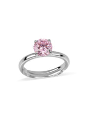 Silver Pink CZ Round Ring