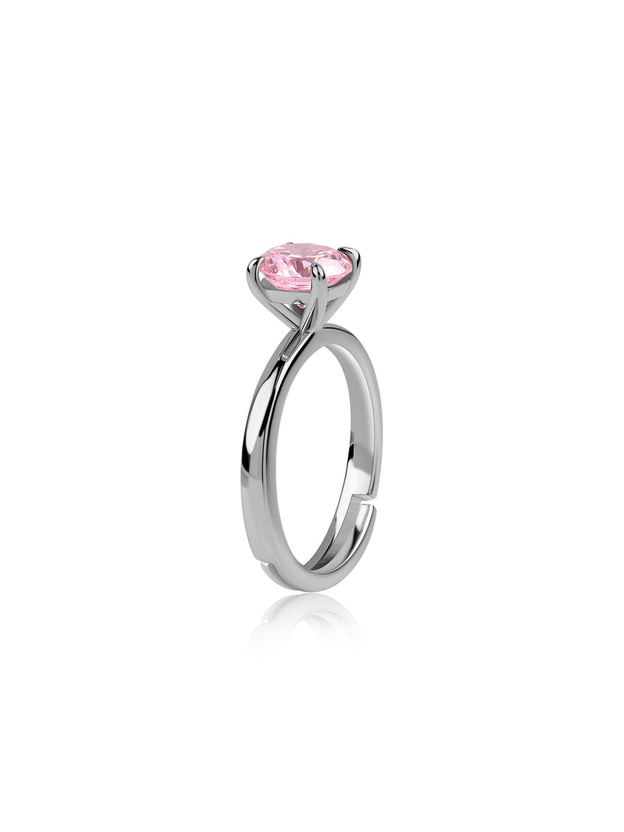 Silver Pink CZ Round Ring