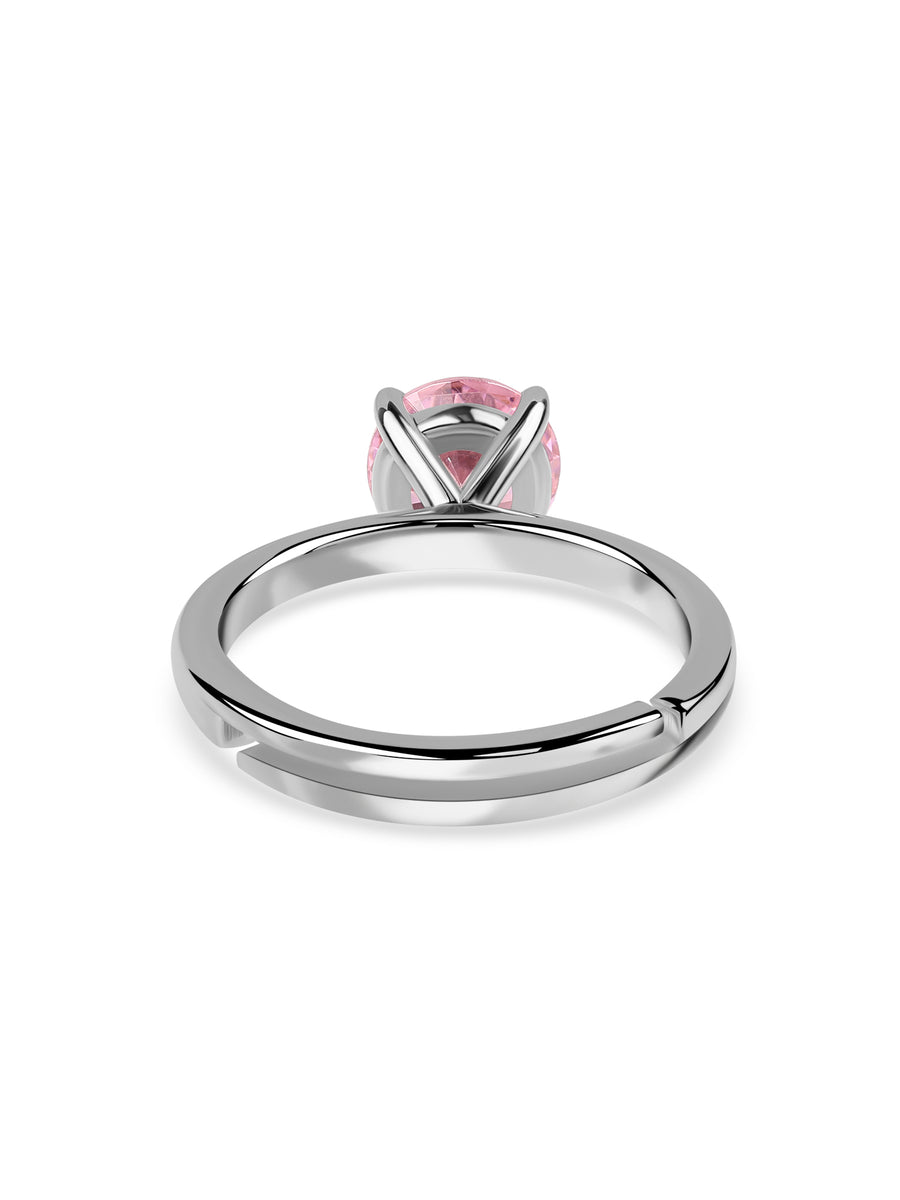 Silver Pink CZ Round Ring