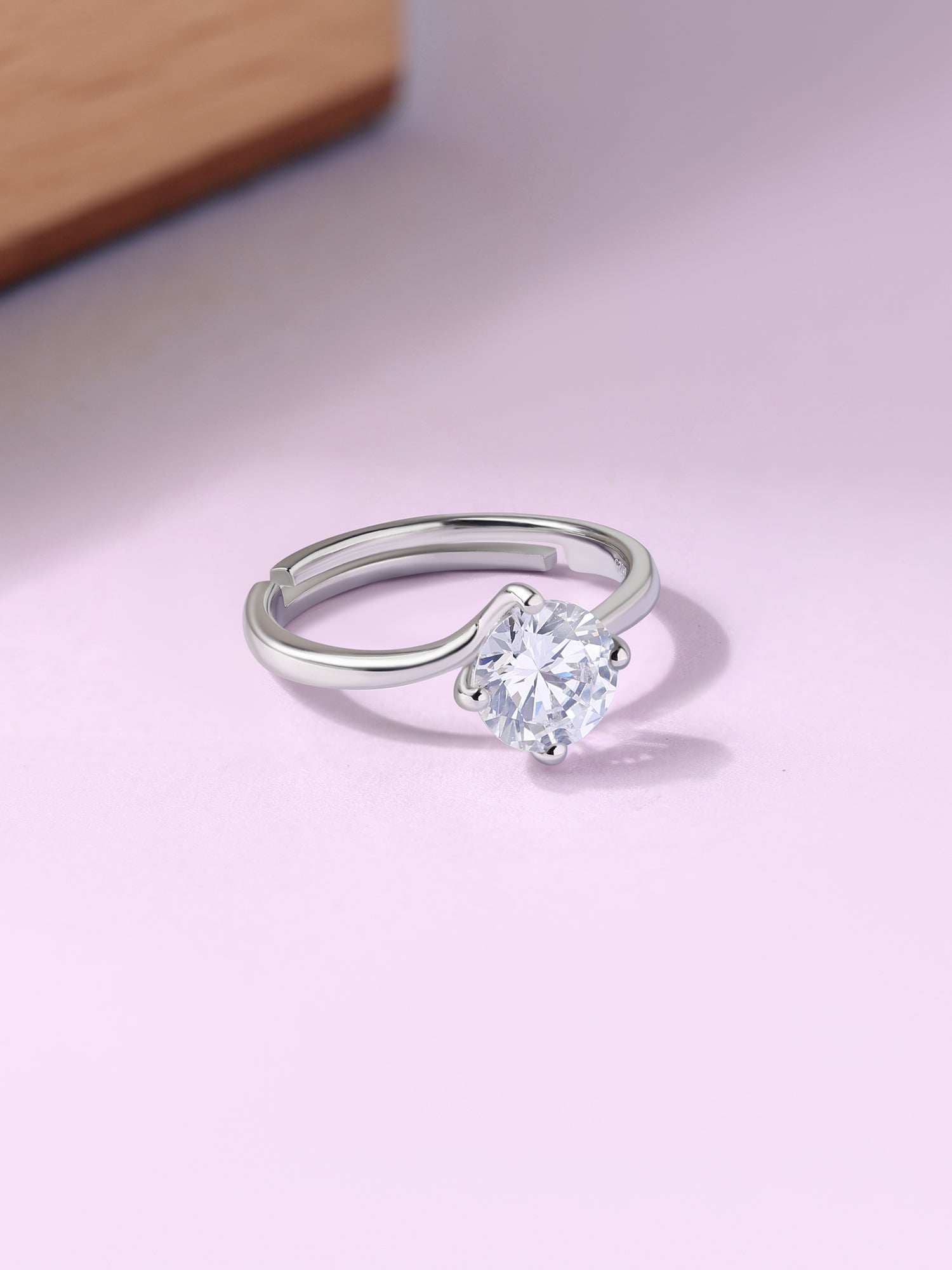 Solitaire Round Adjustable Silver Ring