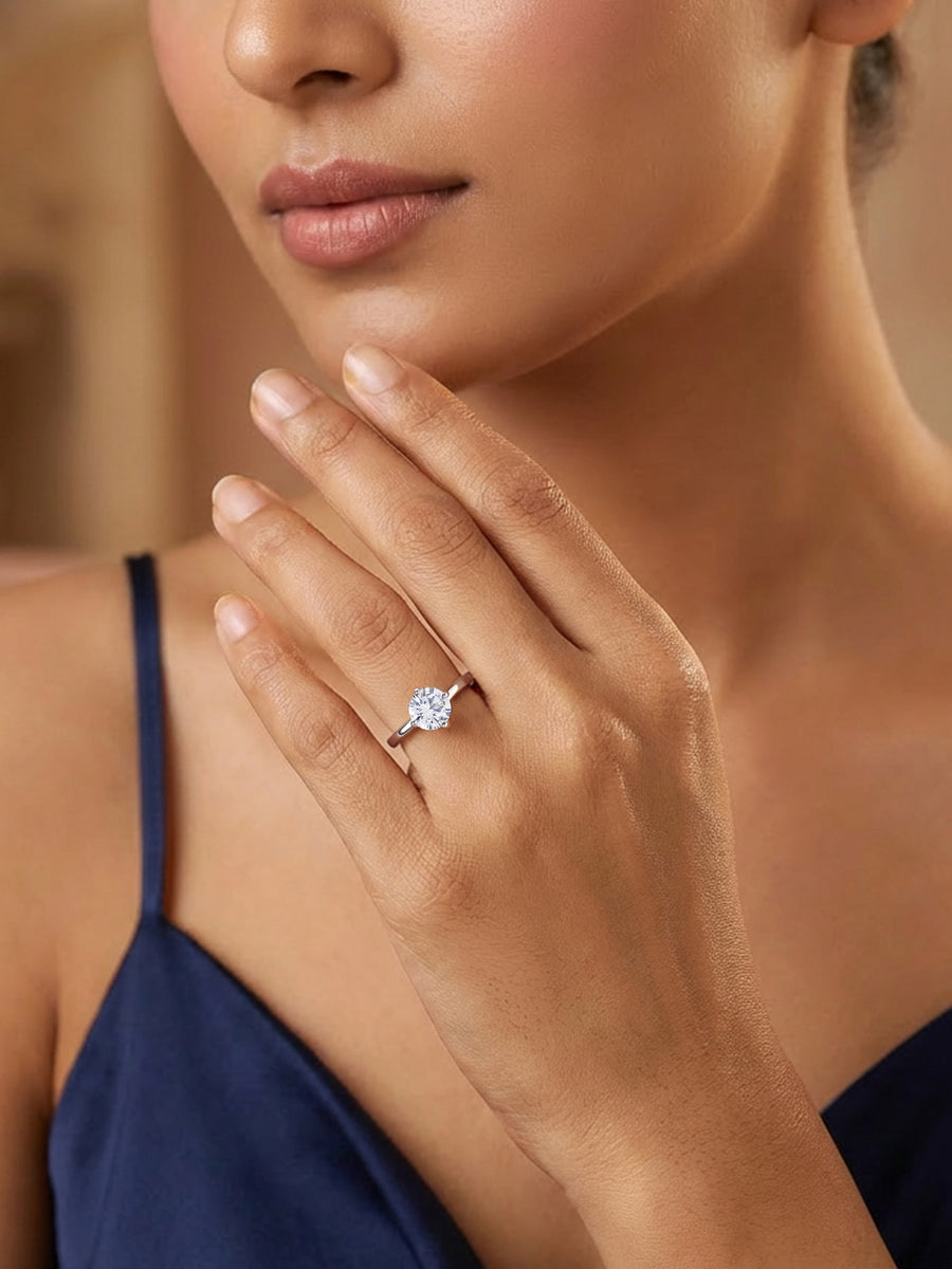 Solitaire Round Adjustable Silver Ring