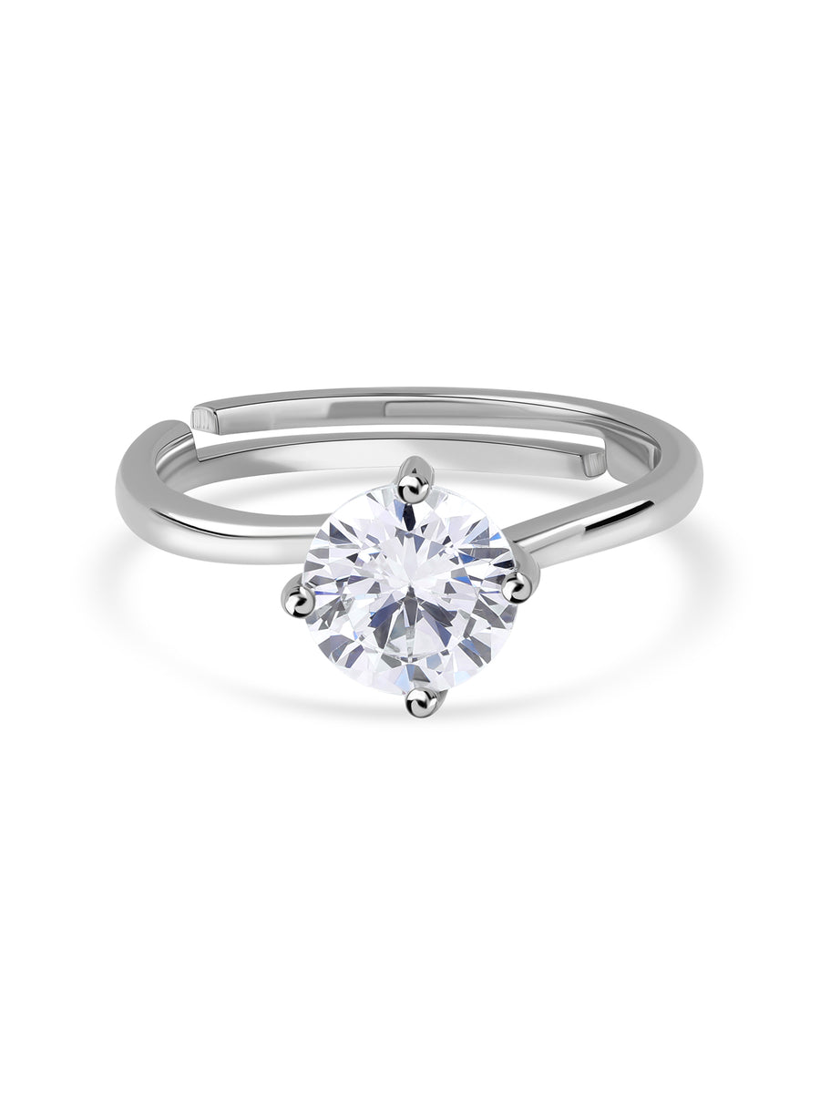 Solitaire Round Adjustable Silver Ring