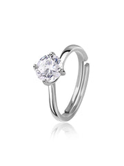 Solitaire Round Adjustable Silver Ring