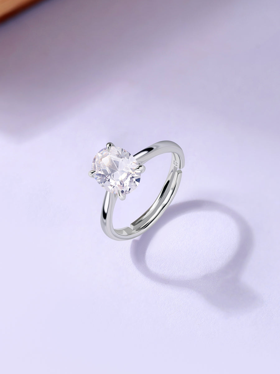 Oval Solitaire Adjustable Silver Ring