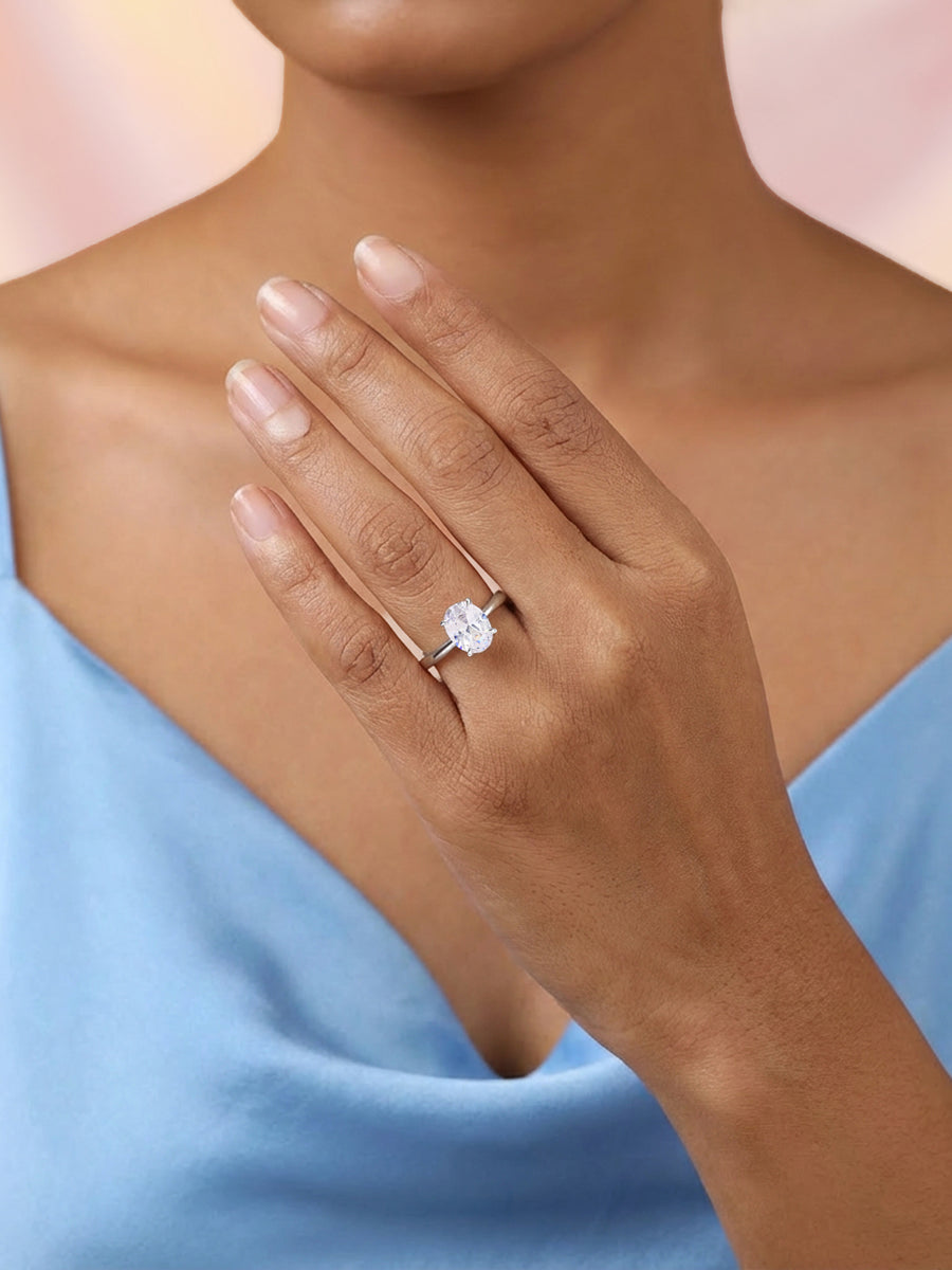 Oval Solitaire Adjustable Silver Ring