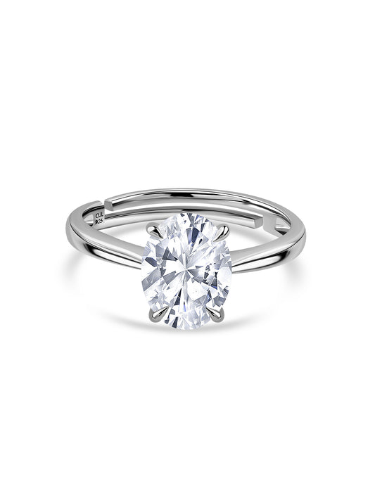 Oval Solitaire Adjustable Silver Ring