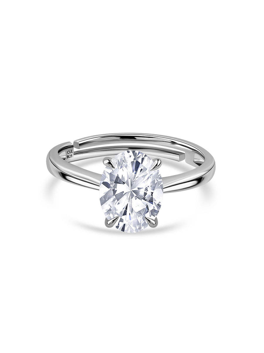 Oval Solitaire Adjustable Silver Ring