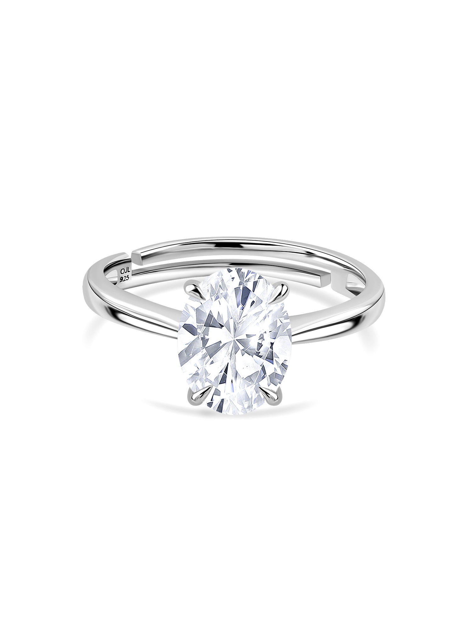 Oval Solitaire Adjustable Silver Ring
