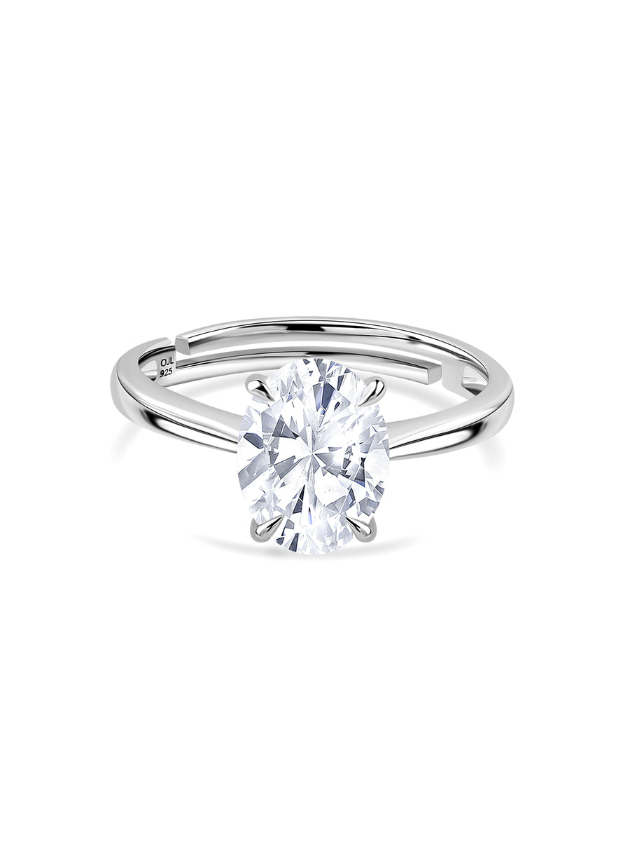 Oval Solitaire Adjustable Silver Ring