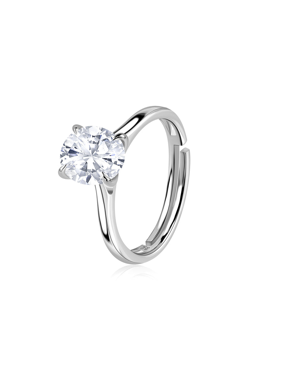 Oval Solitaire Adjustable Silver Ring