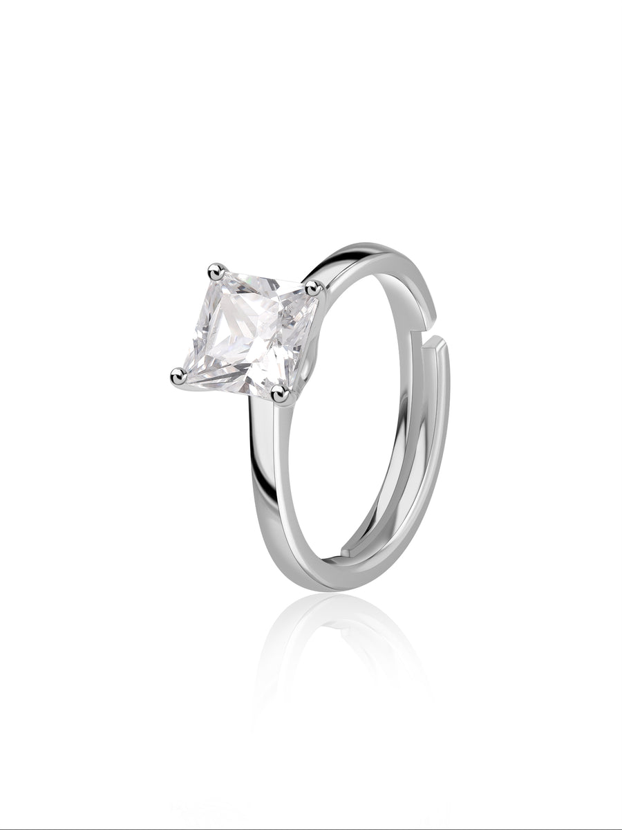 Signature Square Sparkle Silver Ring