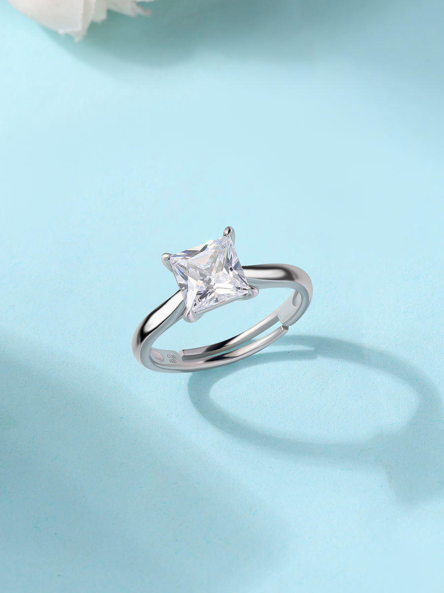 Silver White Princess CZ Ring