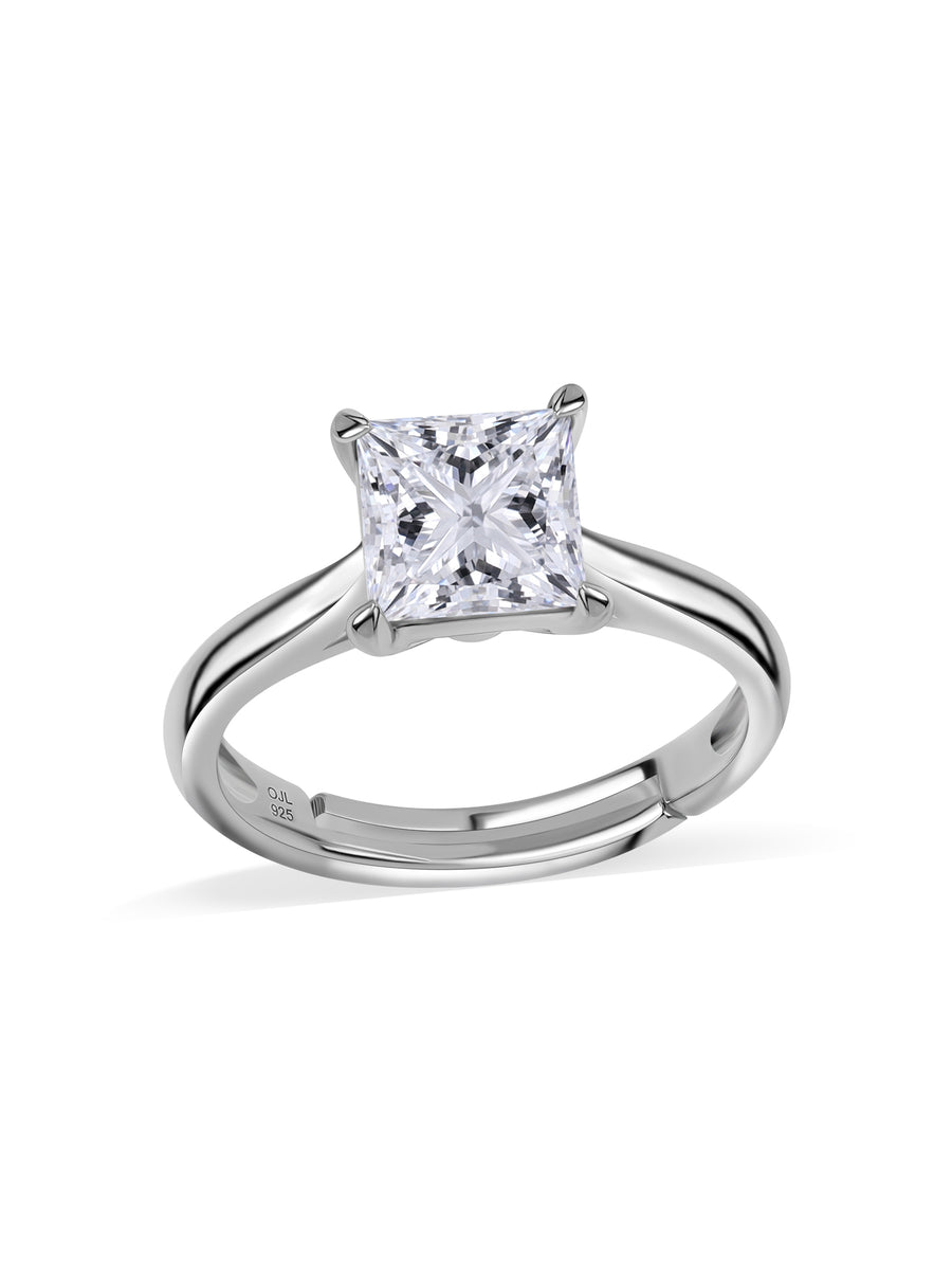 Silver White Princess CZ Ring