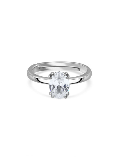 American Diamond Solitaire Silver Ring in 925 Sterling Silver - BIS Hallmarked