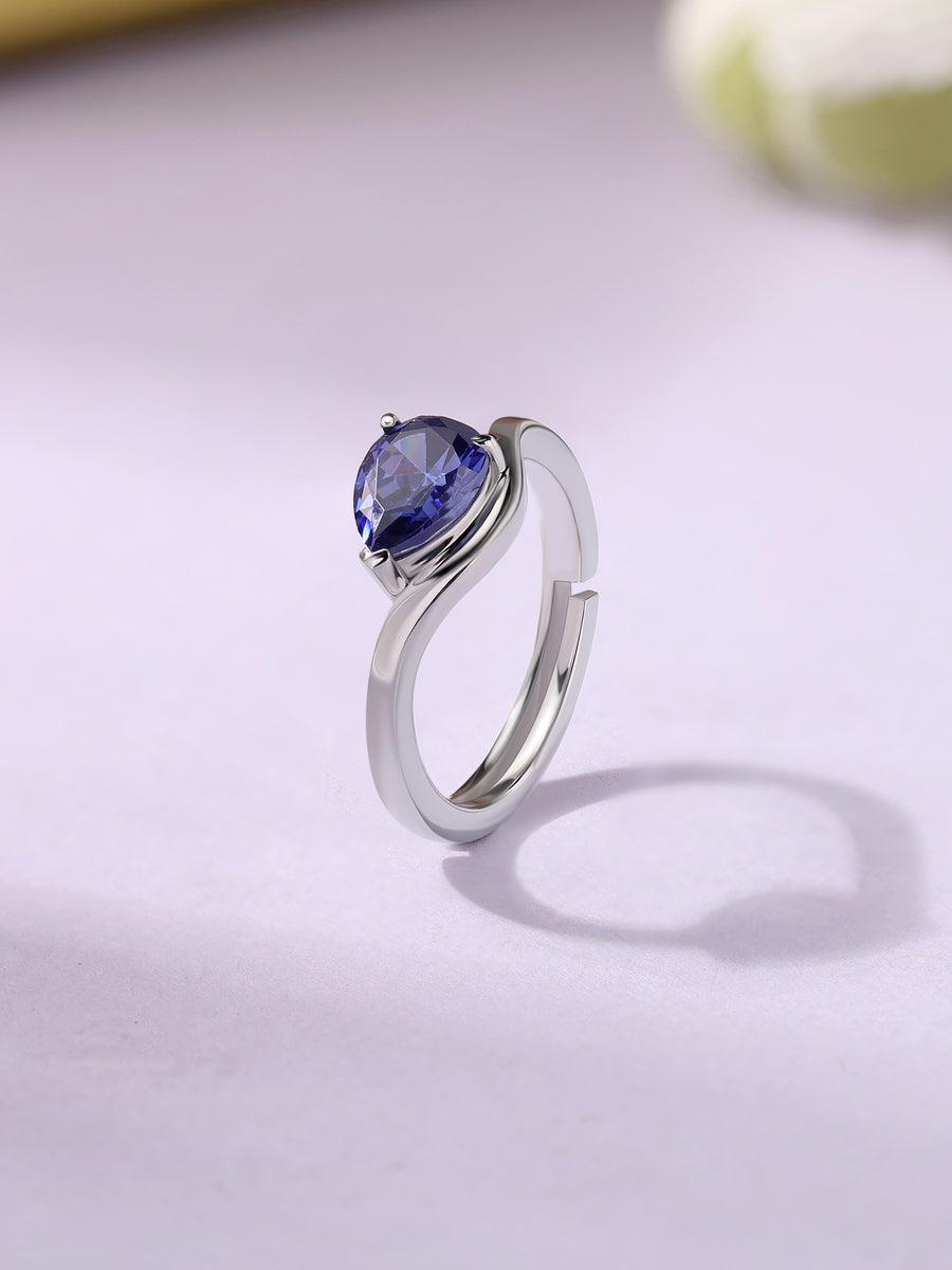 Silver Tanzanite CZ Pear Ring