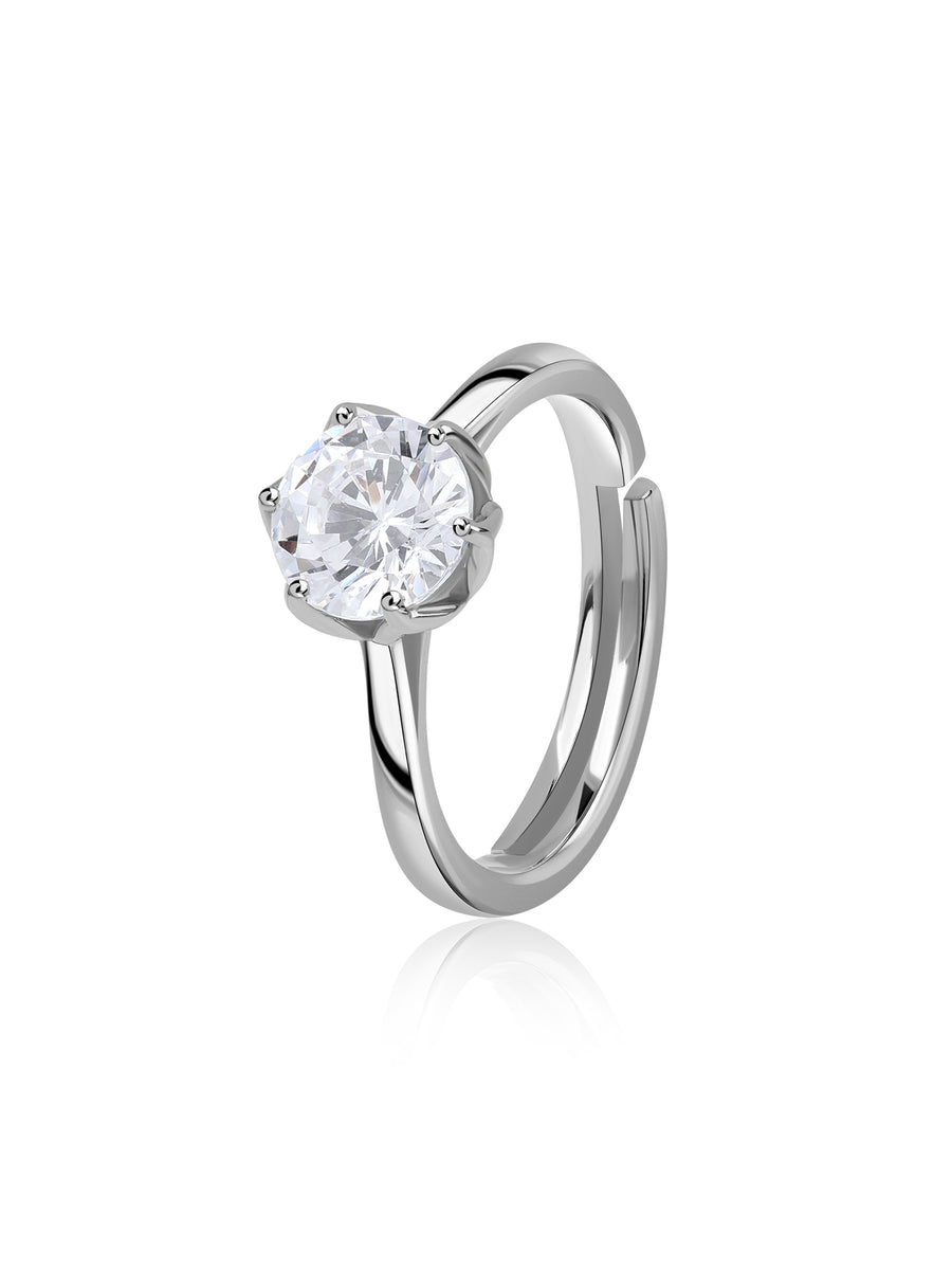 Classic Solitaire Adjustable Silver Ring