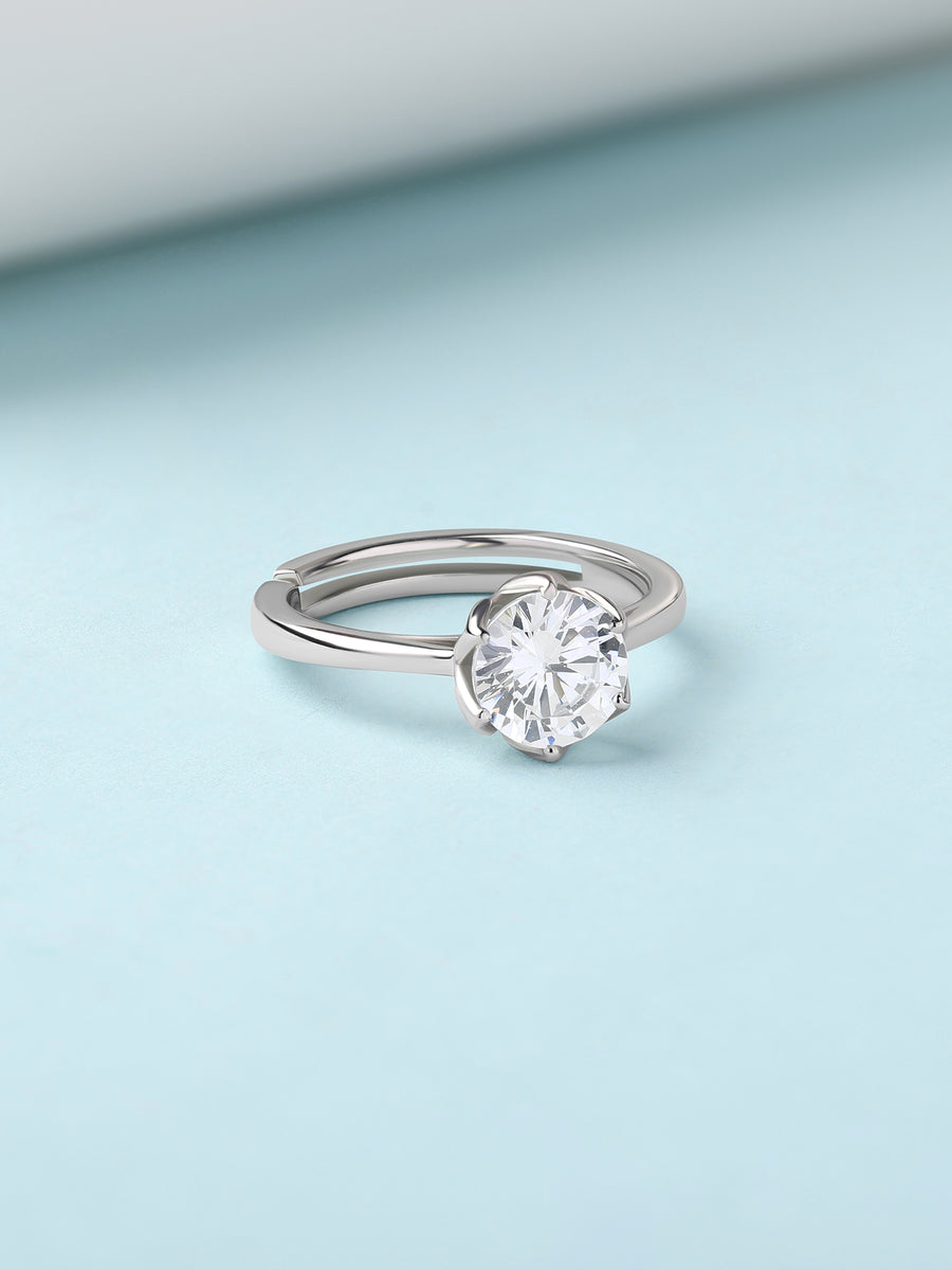 Classic Solitaire Adjustable Silver Ring