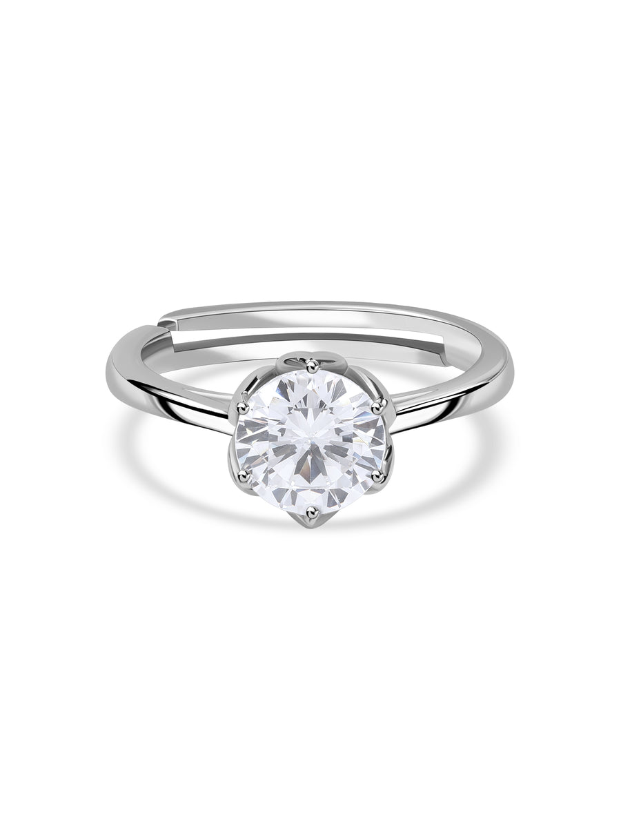 Classic Solitaire Adjustable Silver Ring