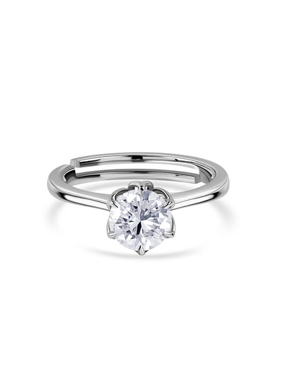 American Diamond Solitaire Silver Ring in 925 Sterling Silver - BIS Hallmarked