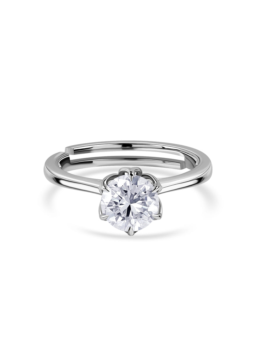 Elegant Round Solitaire Adjustable Silver Ring