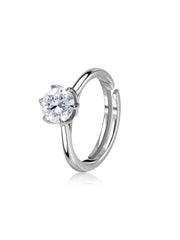 Elegant Round Solitaire Adjustable Silver Ring