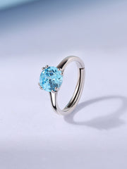 Silver Blue Topaz CZ Round Ring