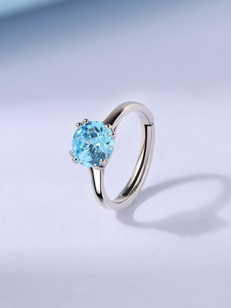 Silver Blue Topaz CZ Round Ring