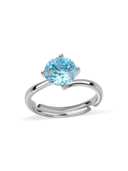 Silver Blue Topaz CZ Round Ring