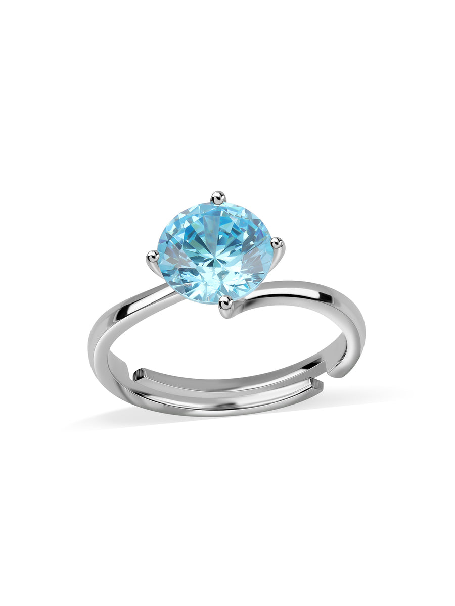 Silver Blue Topaz CZ Round Ring