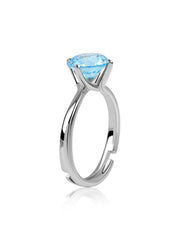 Silver Blue Topaz CZ Round Ring
