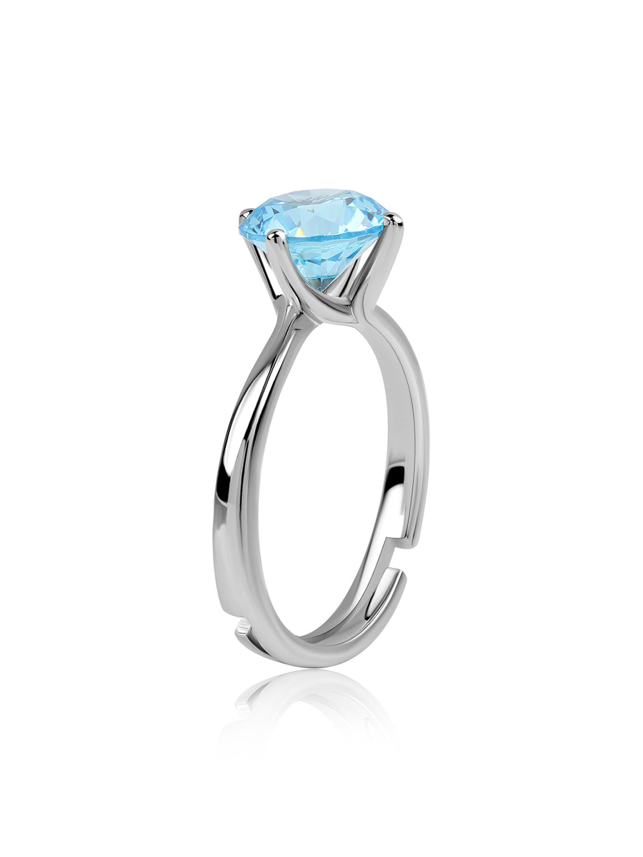 Silver Blue Topaz CZ Round Ring