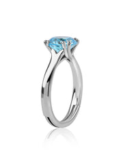 Silver Blue Topaz CZ Round Ring