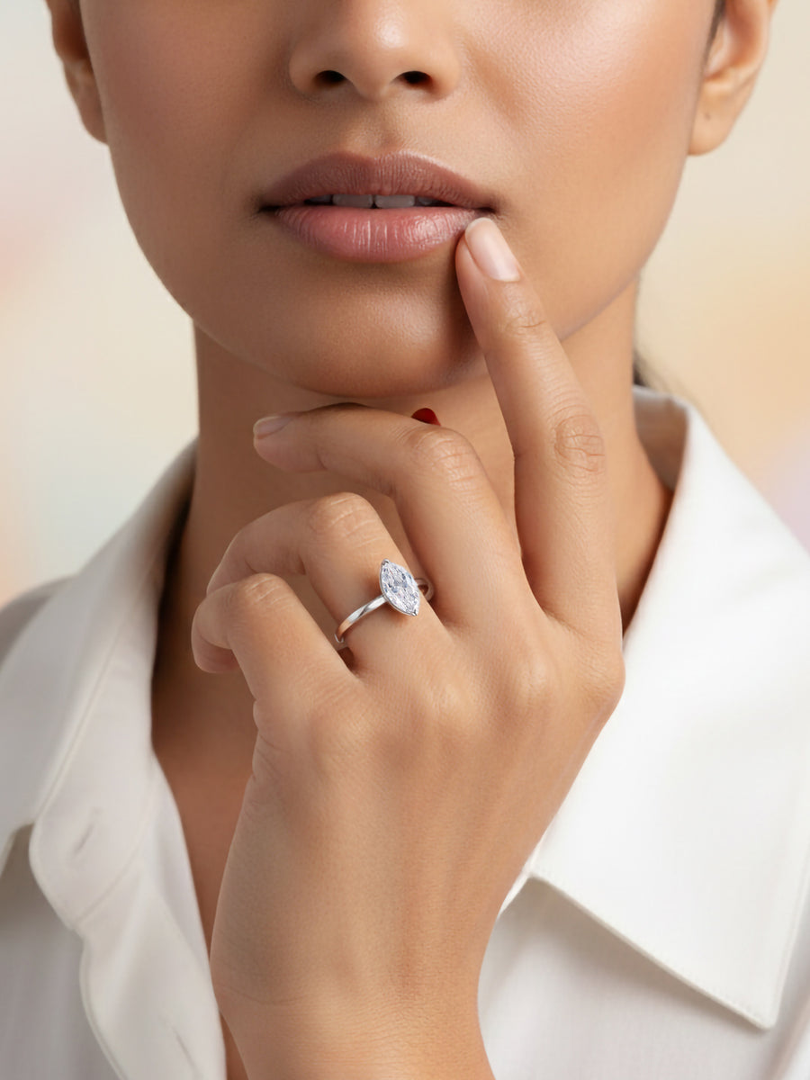Marquise Solitaire Adjustable Silver Ring