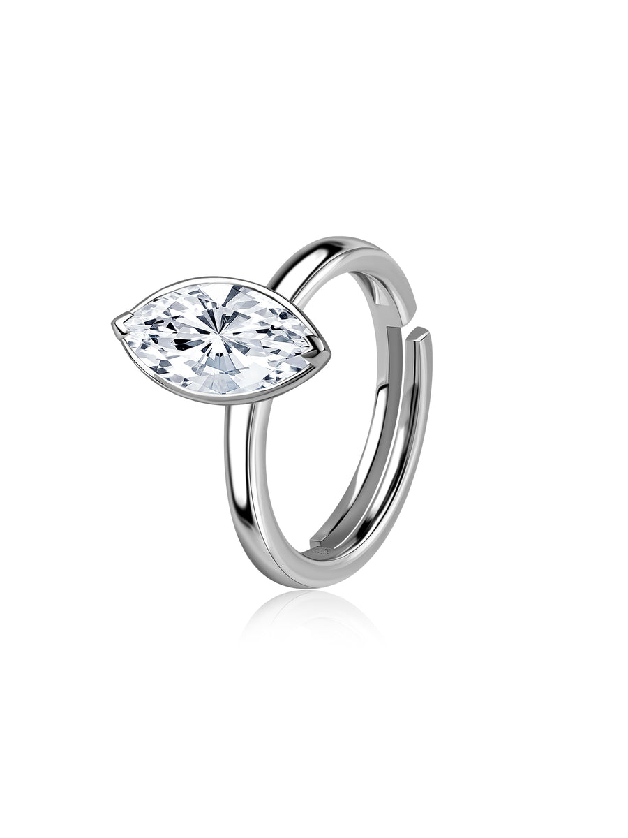 Marquise Solitaire Adjustable Silver Ring
