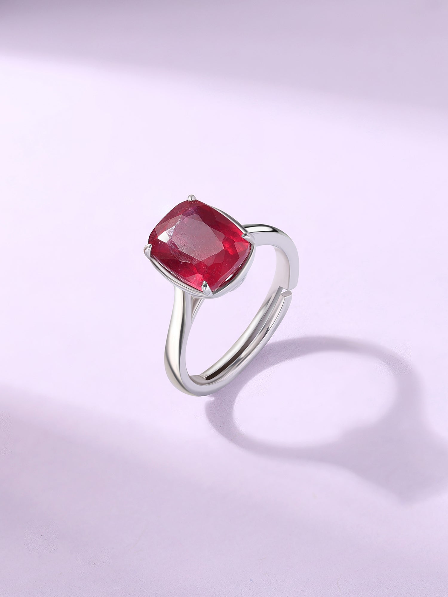 Natural Ruby Cushion Adjustable Silver Ring