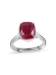 Natural Ruby Cushion Adjustable Silver Ring