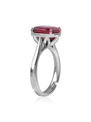 Natural Ruby Cushion Adjustable Silver Ring